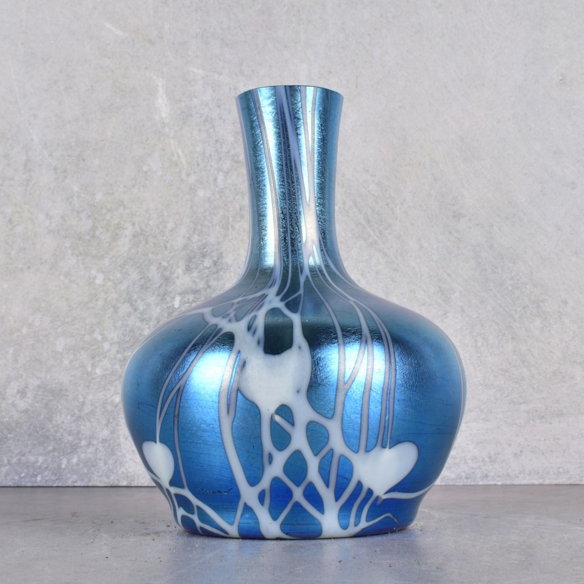 Durand Style Art Glass Blue Iridescent Vase