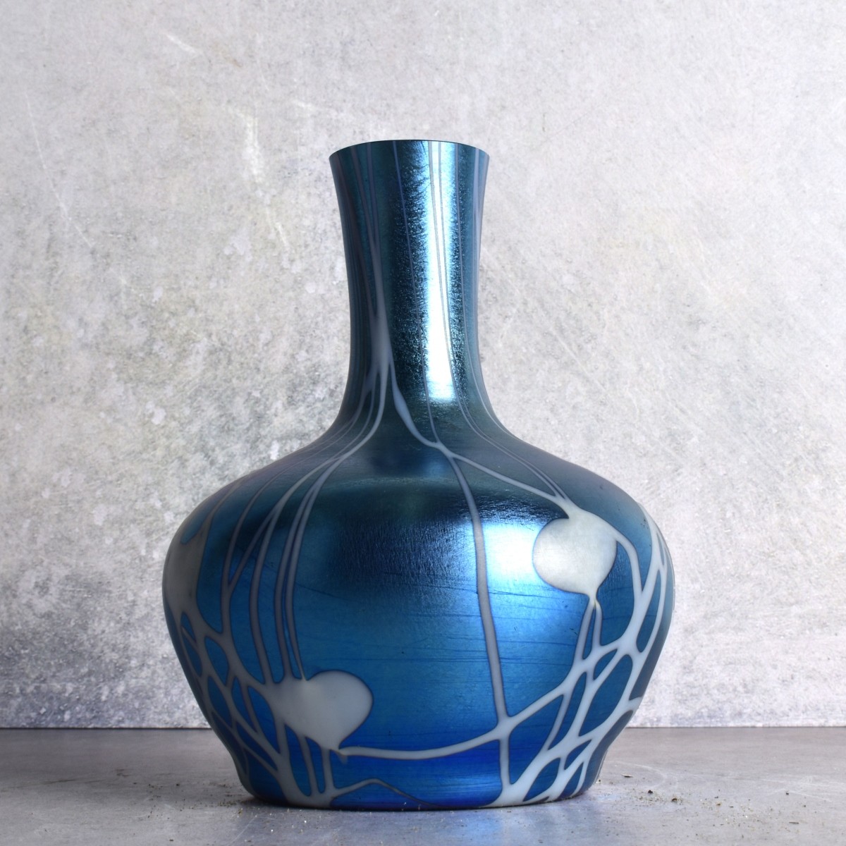 Durand Style Art Glass Blue Iridescent Vase