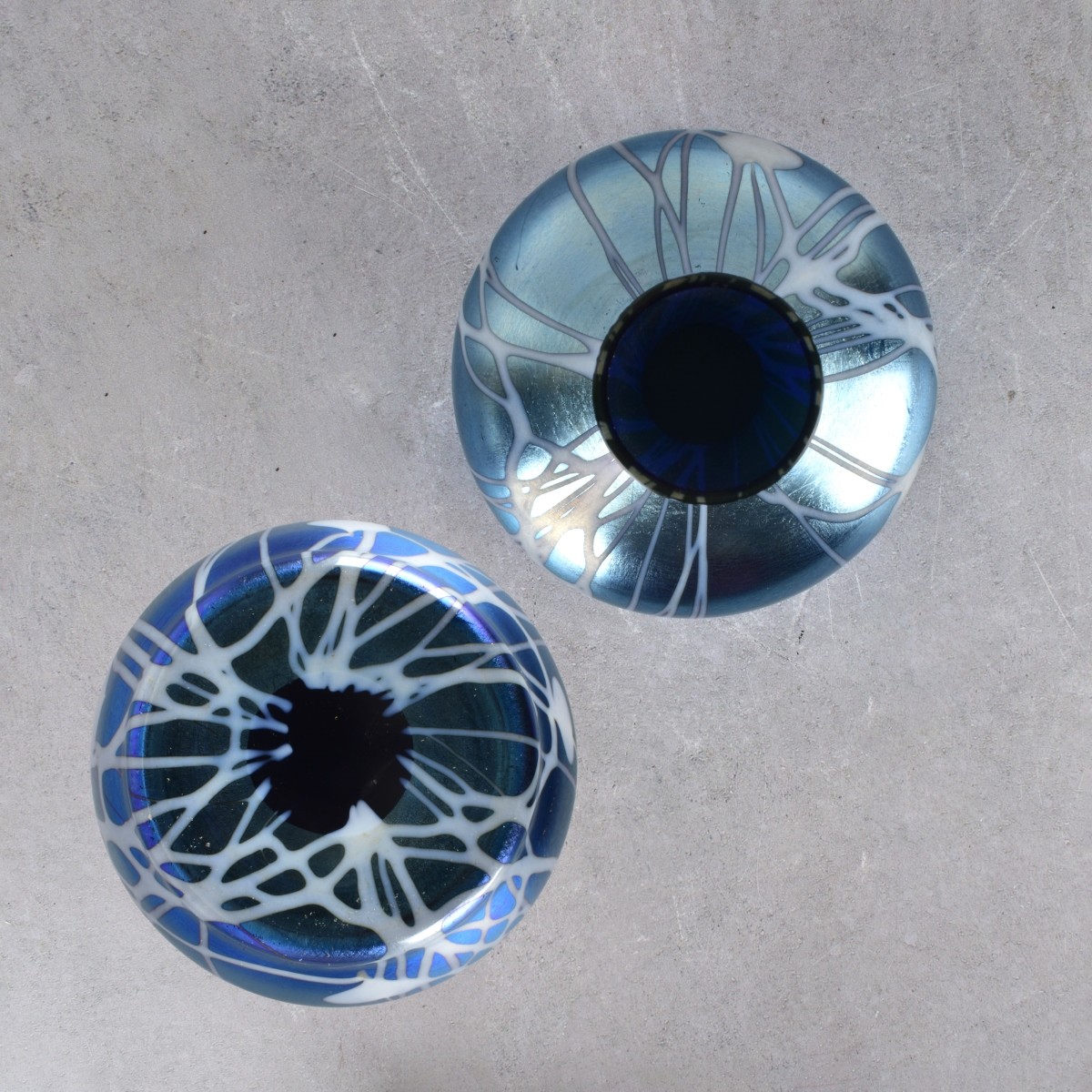 Durand Style Art Glass Blue Iridescent Vase