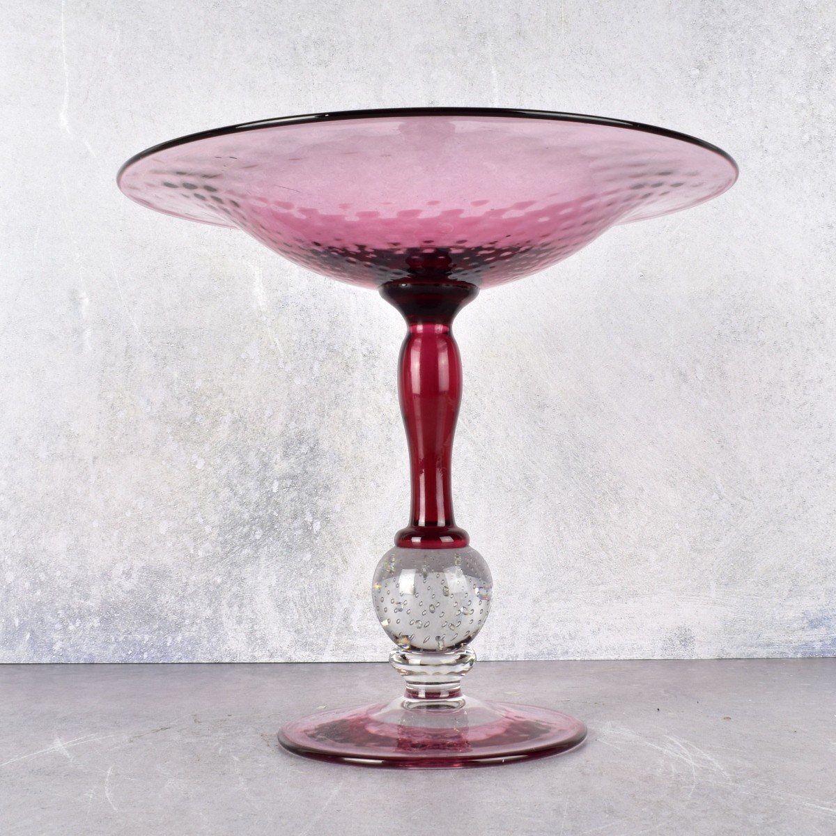 Pair of Cranberry and Clear Compotes