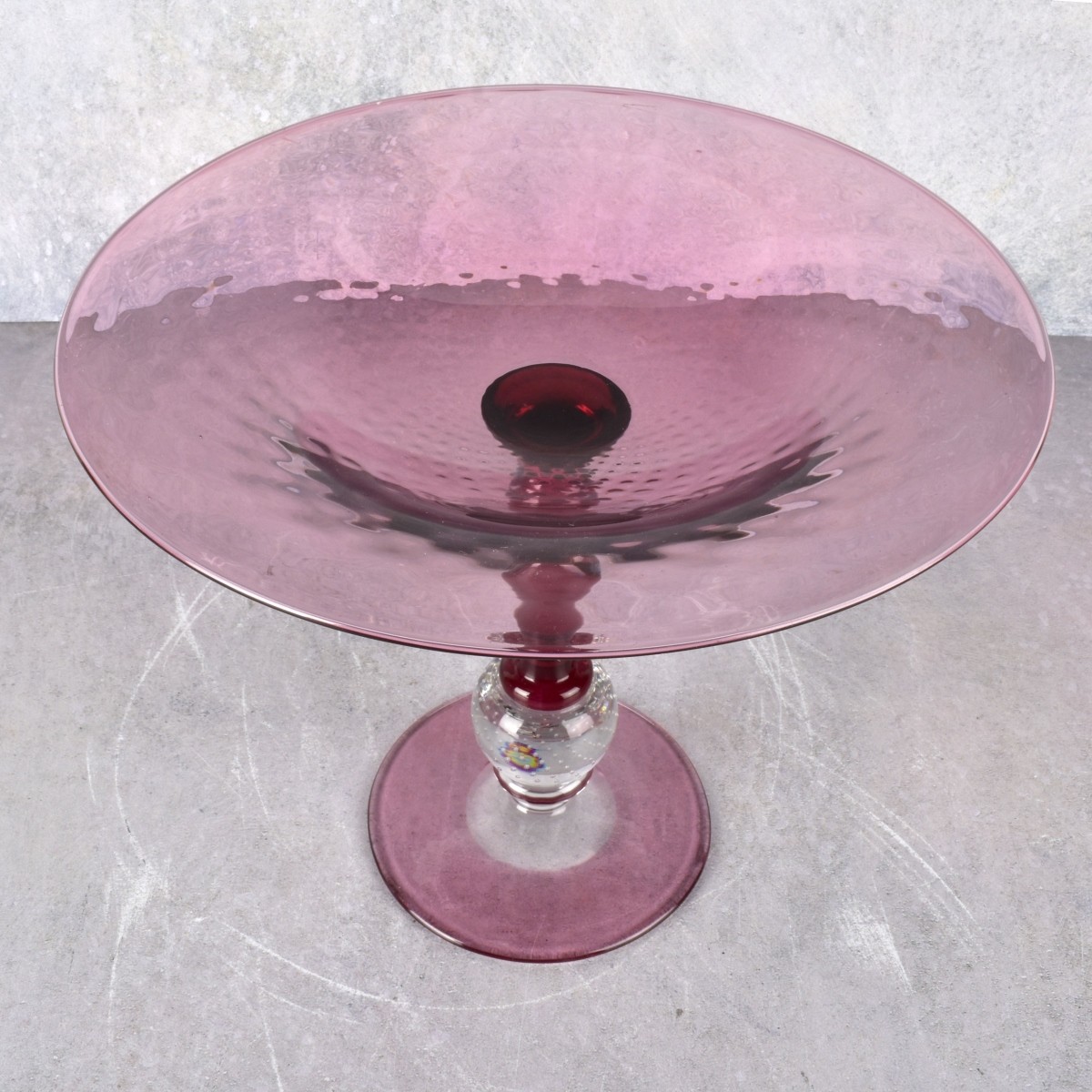 Pair of Cranberry and Clear Compotes