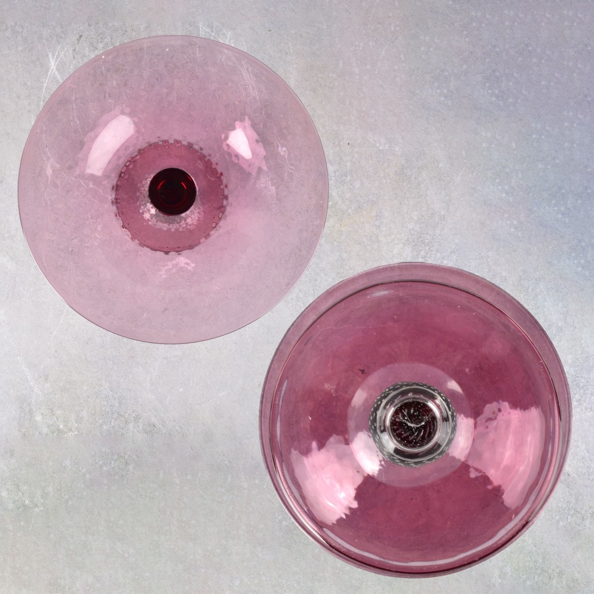 Pair of Cranberry and Clear Compotes