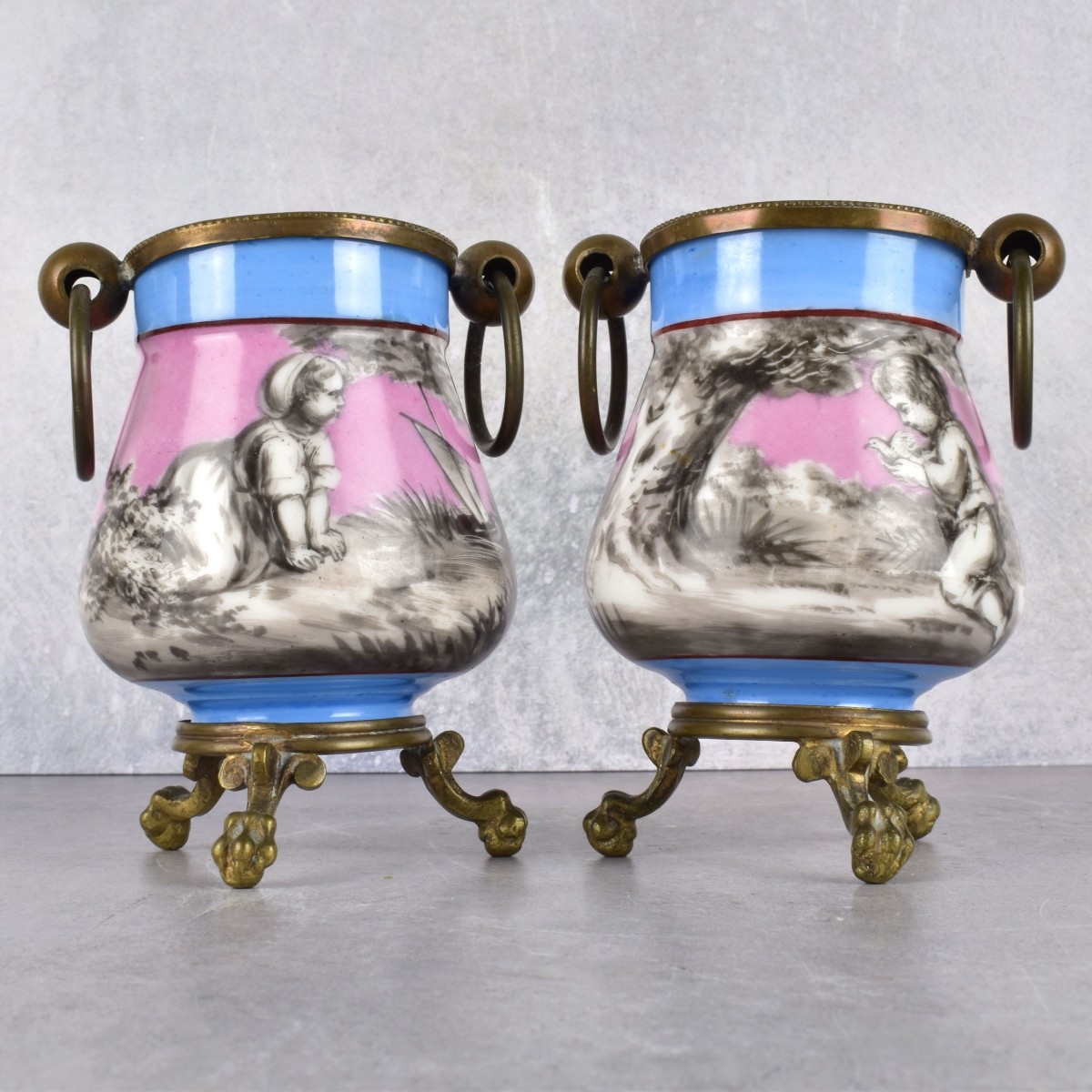 Antique Pair of Scenic Porcelain Pots