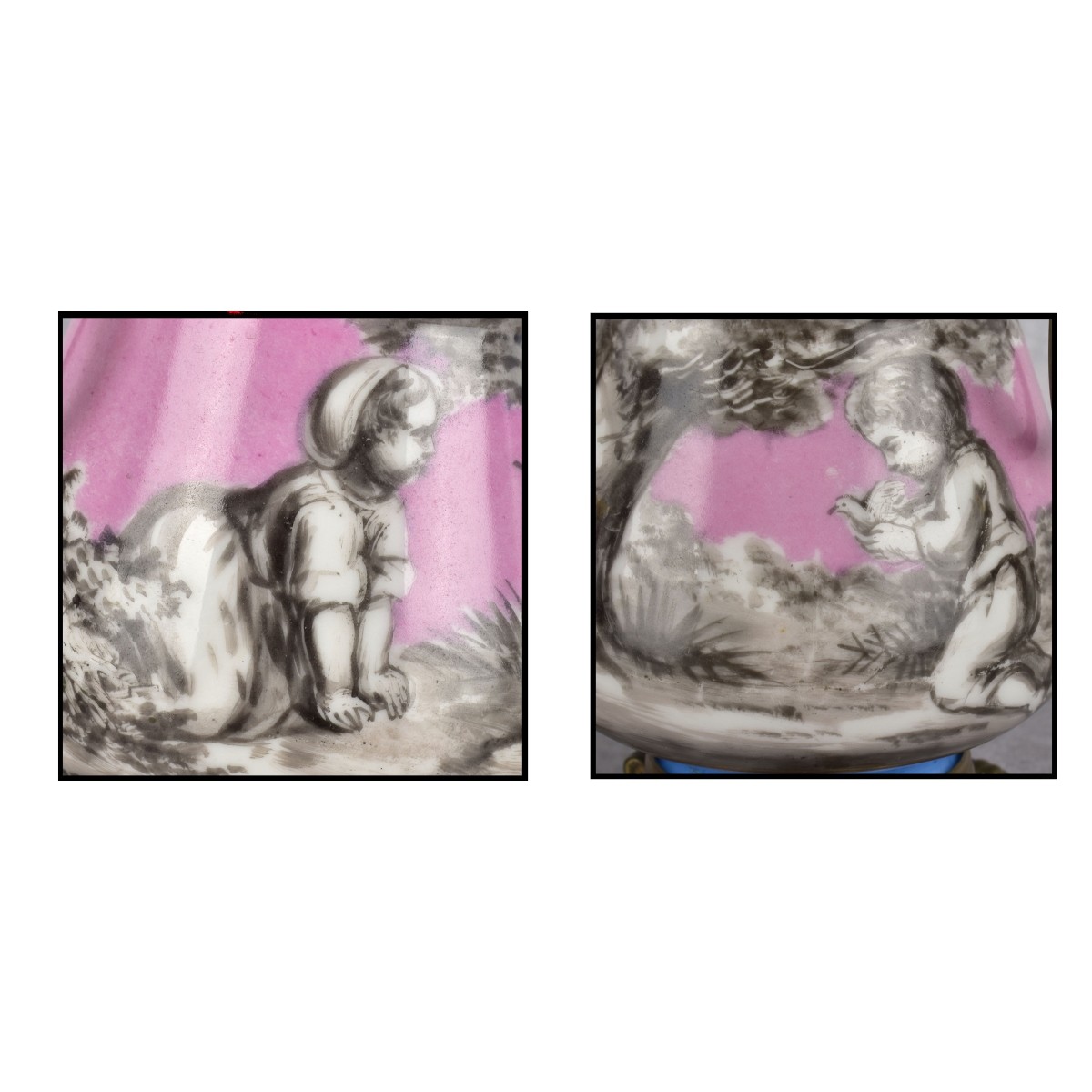 Antique Pair of Scenic Porcelain Pots