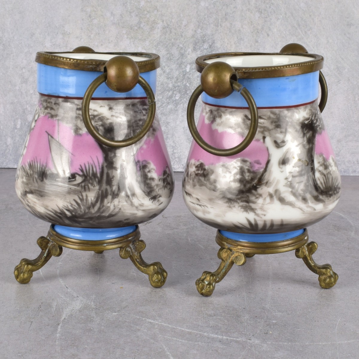 Antique Pair of Scenic Porcelain Pots