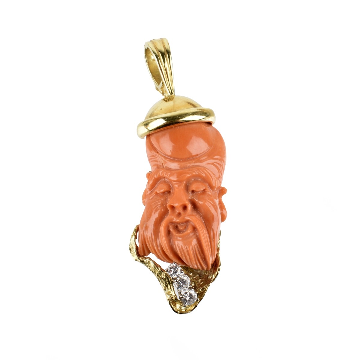Red Coral, Diamond and 18K Pendant
