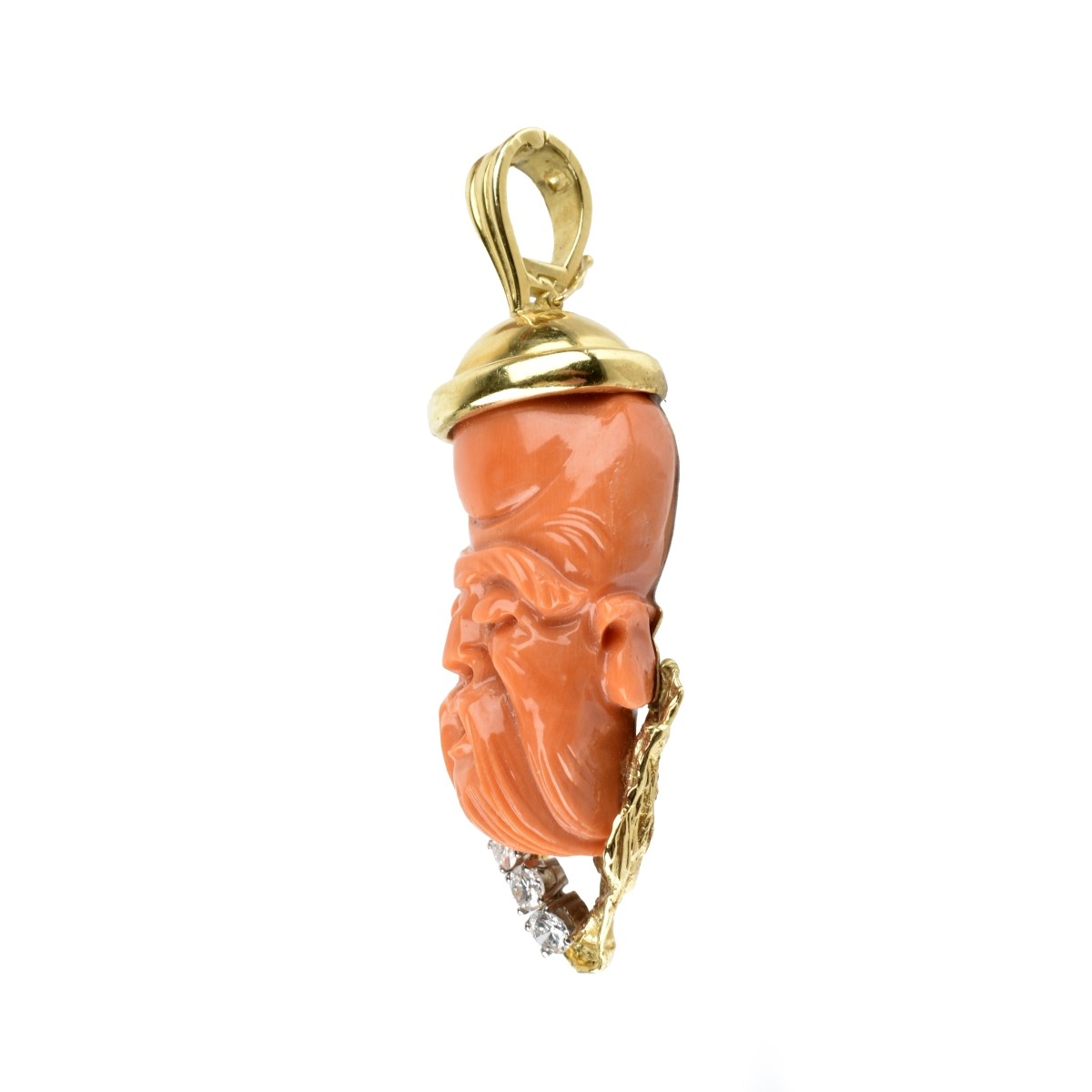 Red Coral, Diamond and 18K Pendant