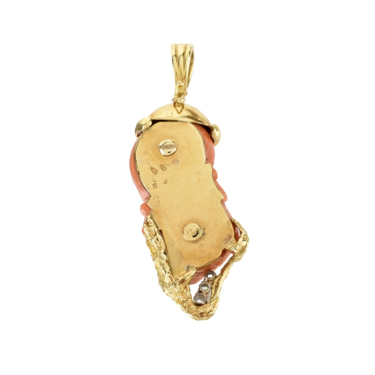 Red Coral, Diamond and 18K Pendant