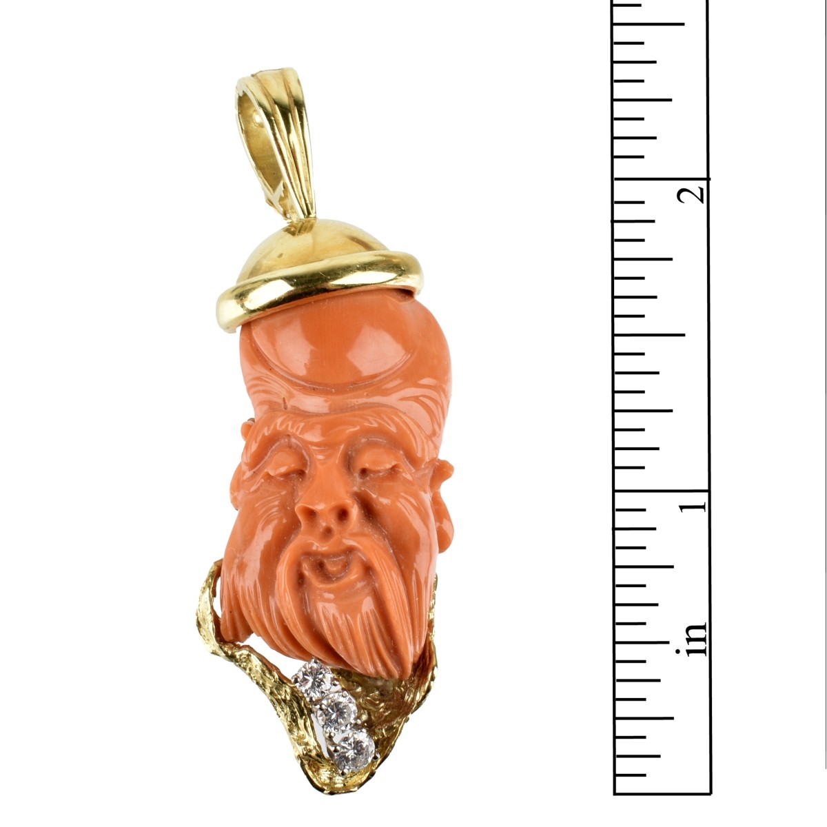 Red Coral, Diamond and 18K Pendant