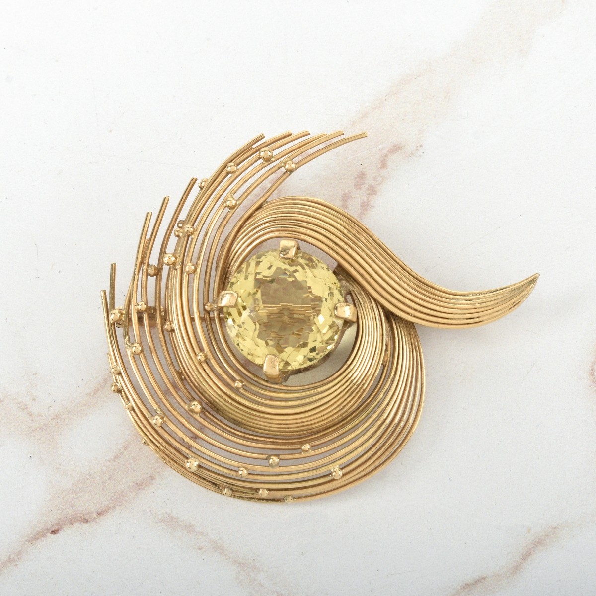 Citrine and 18K Brooch