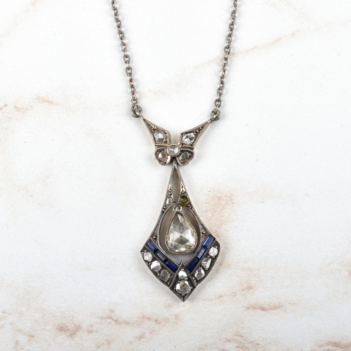 Diamond, Sapphire and Silver Necklace