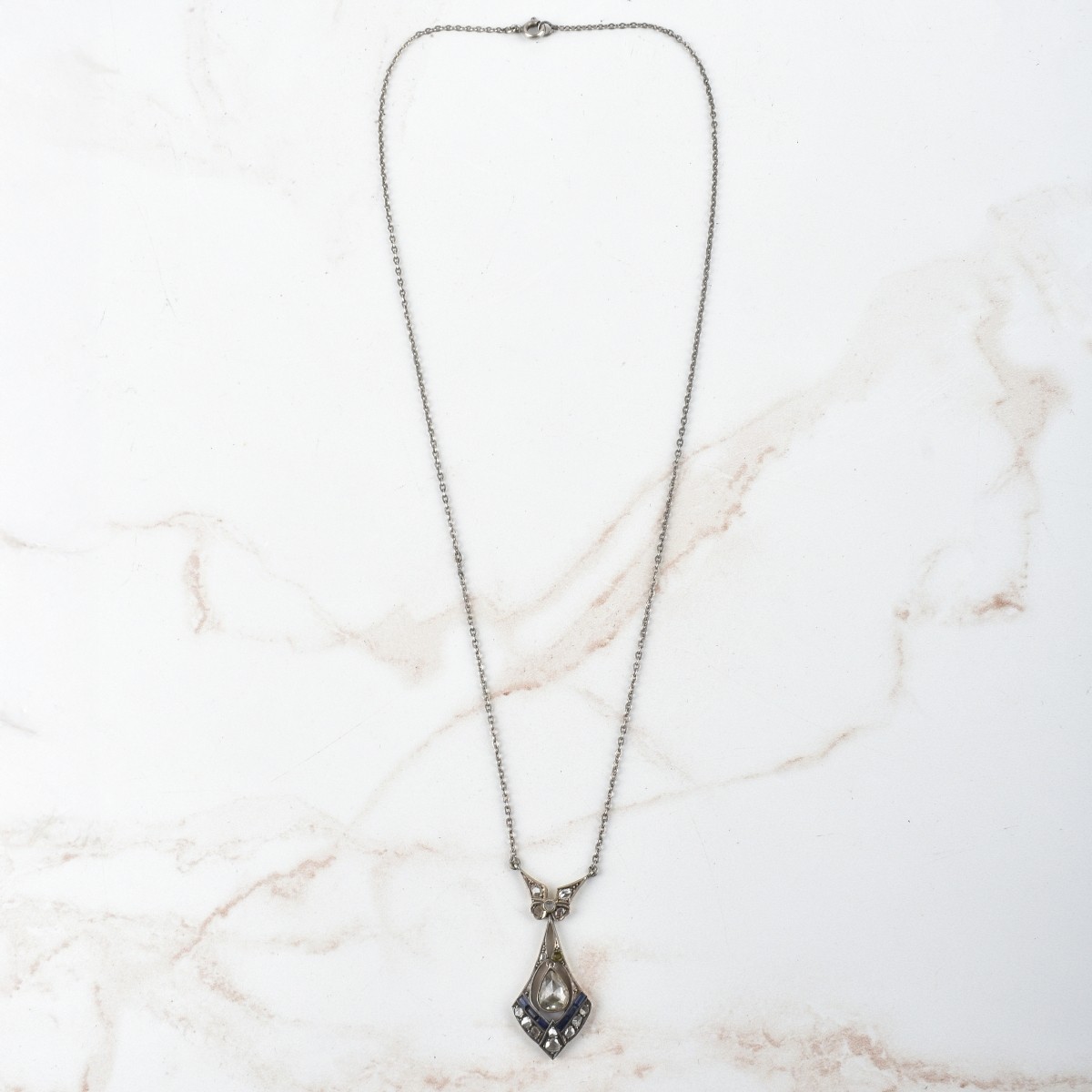 Diamond, Sapphire and Silver Necklace