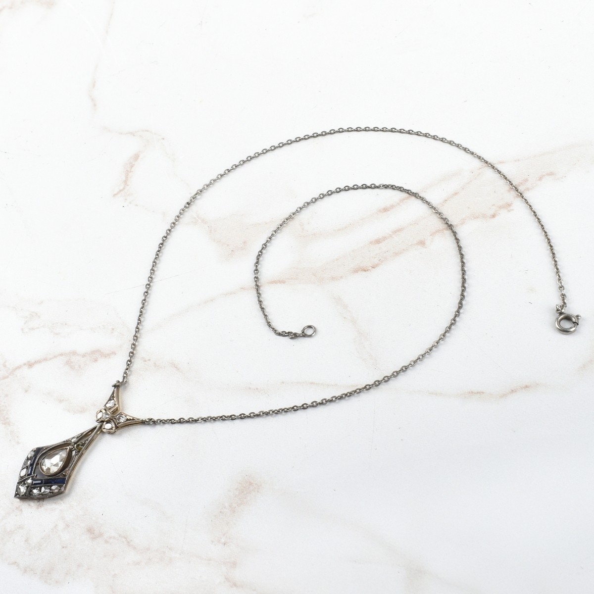 Diamond, Sapphire and Silver Necklace
