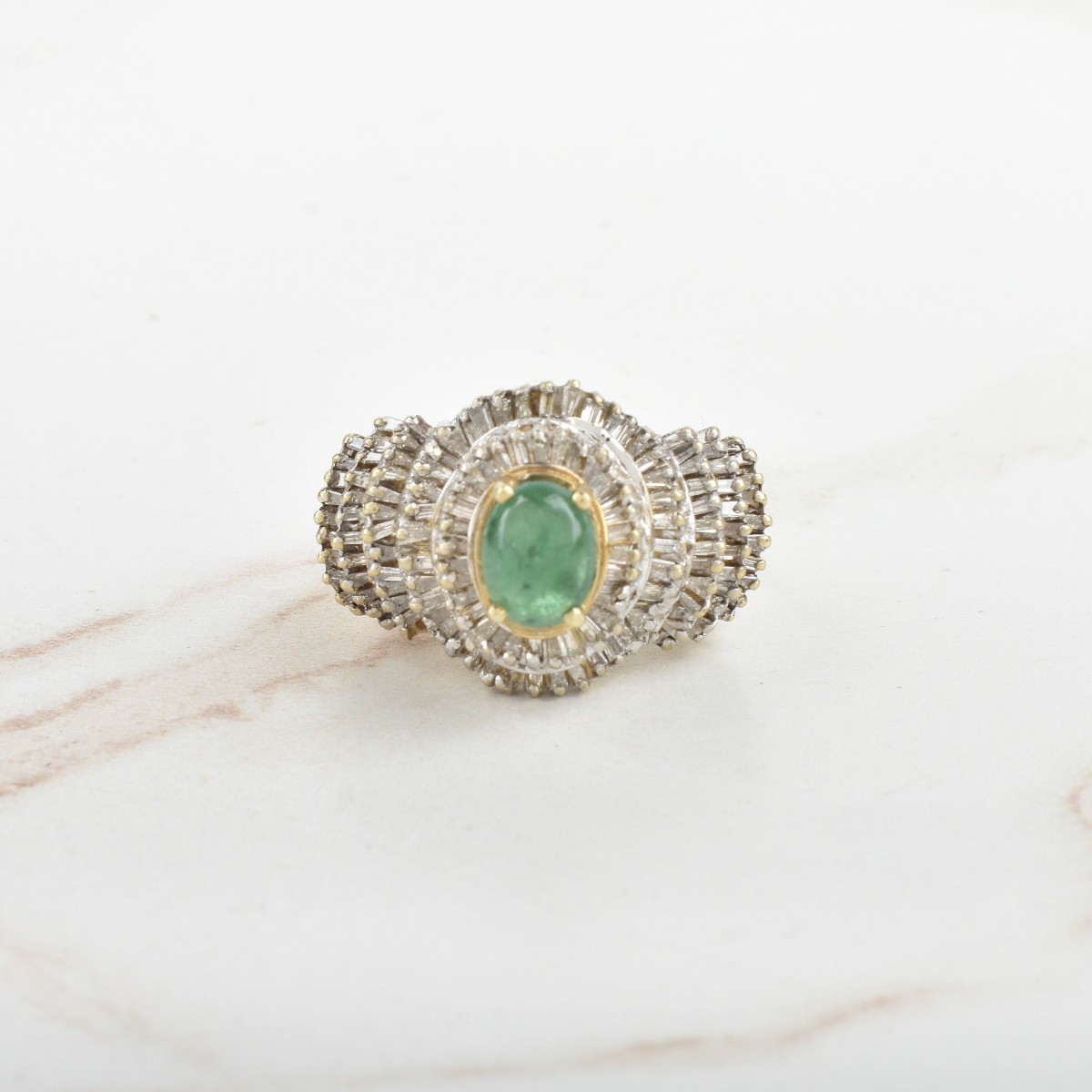 Emerald, Diamond and 14K Ring