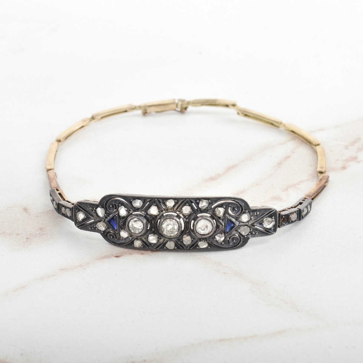 Diamond, Sapphire, 14K and Silver Bracelet