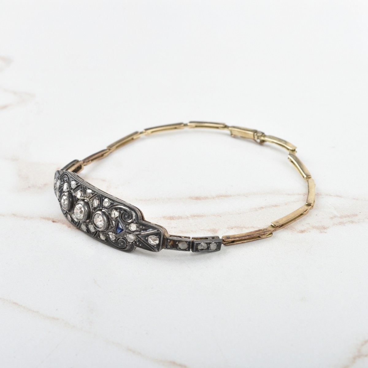 Diamond, Sapphire, 14K and Silver Bracelet