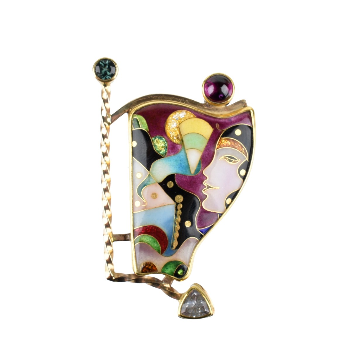Enamel, Gemstone and Gold Pendant / Brooch