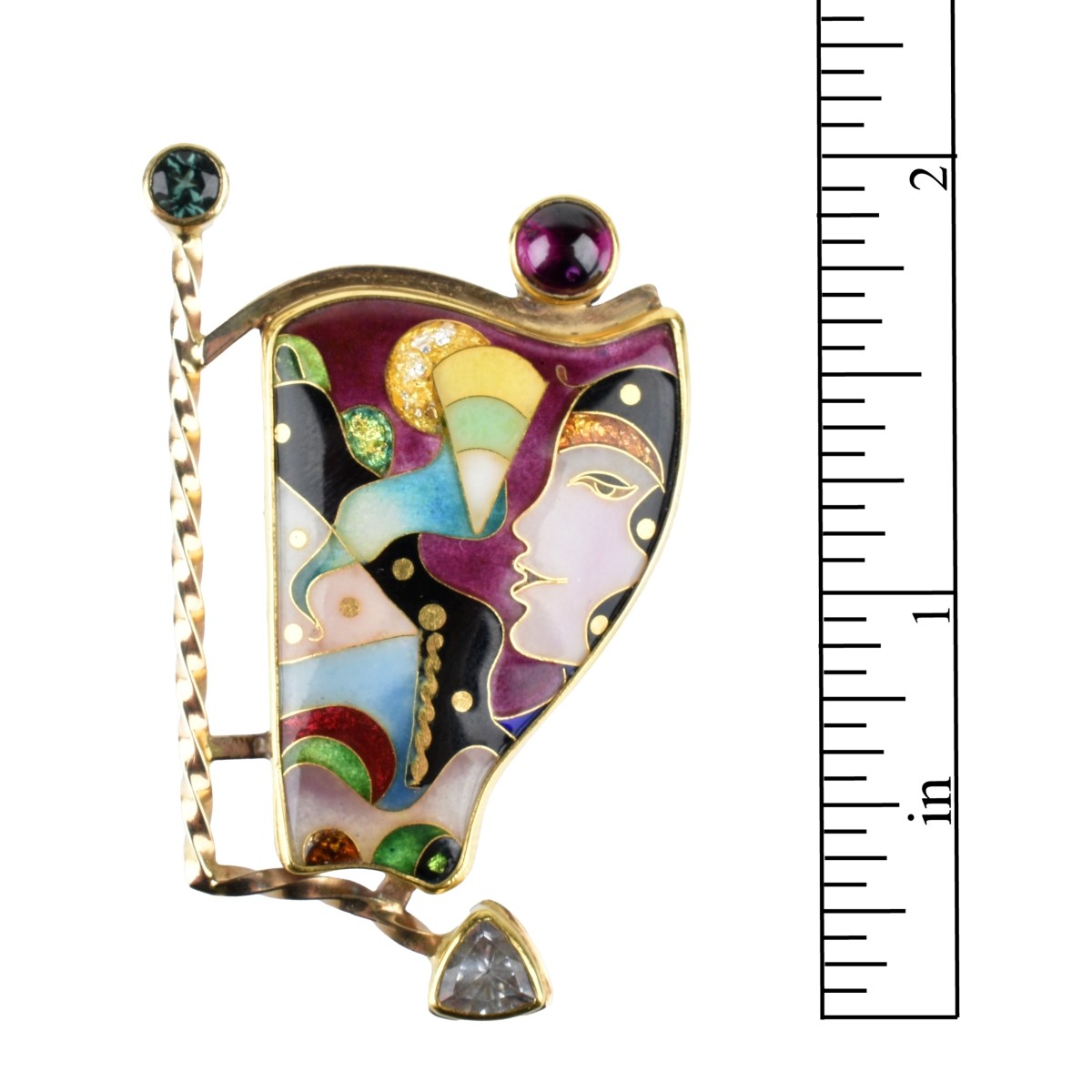 Enamel, Gemstone and Gold Pendant / Brooch