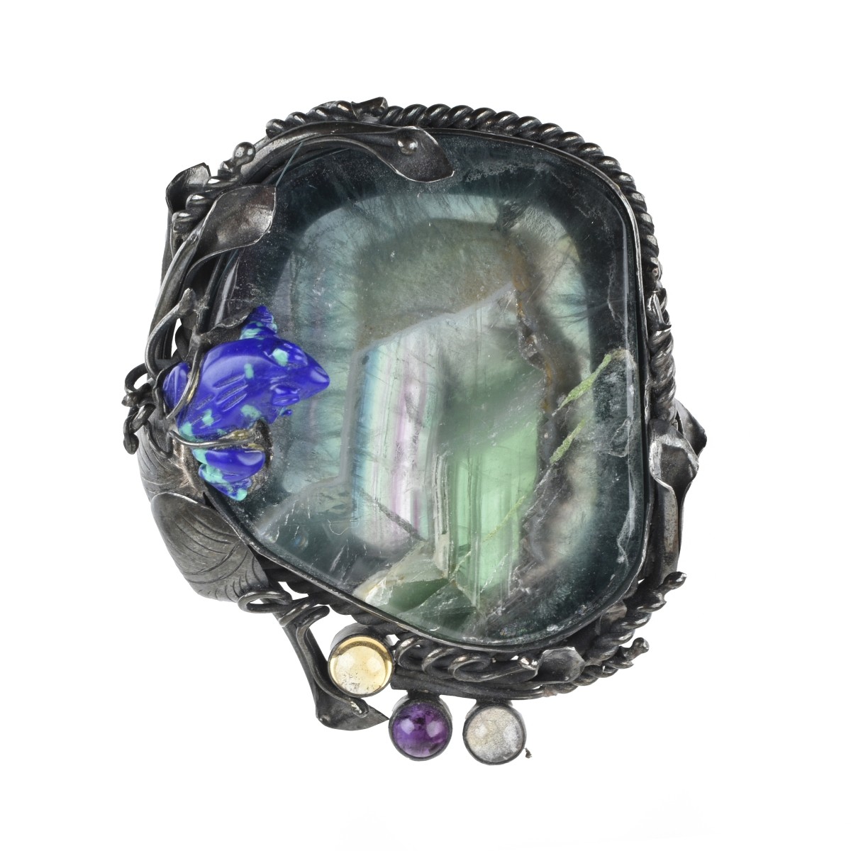 Quartz Crystal and Silver Brooch