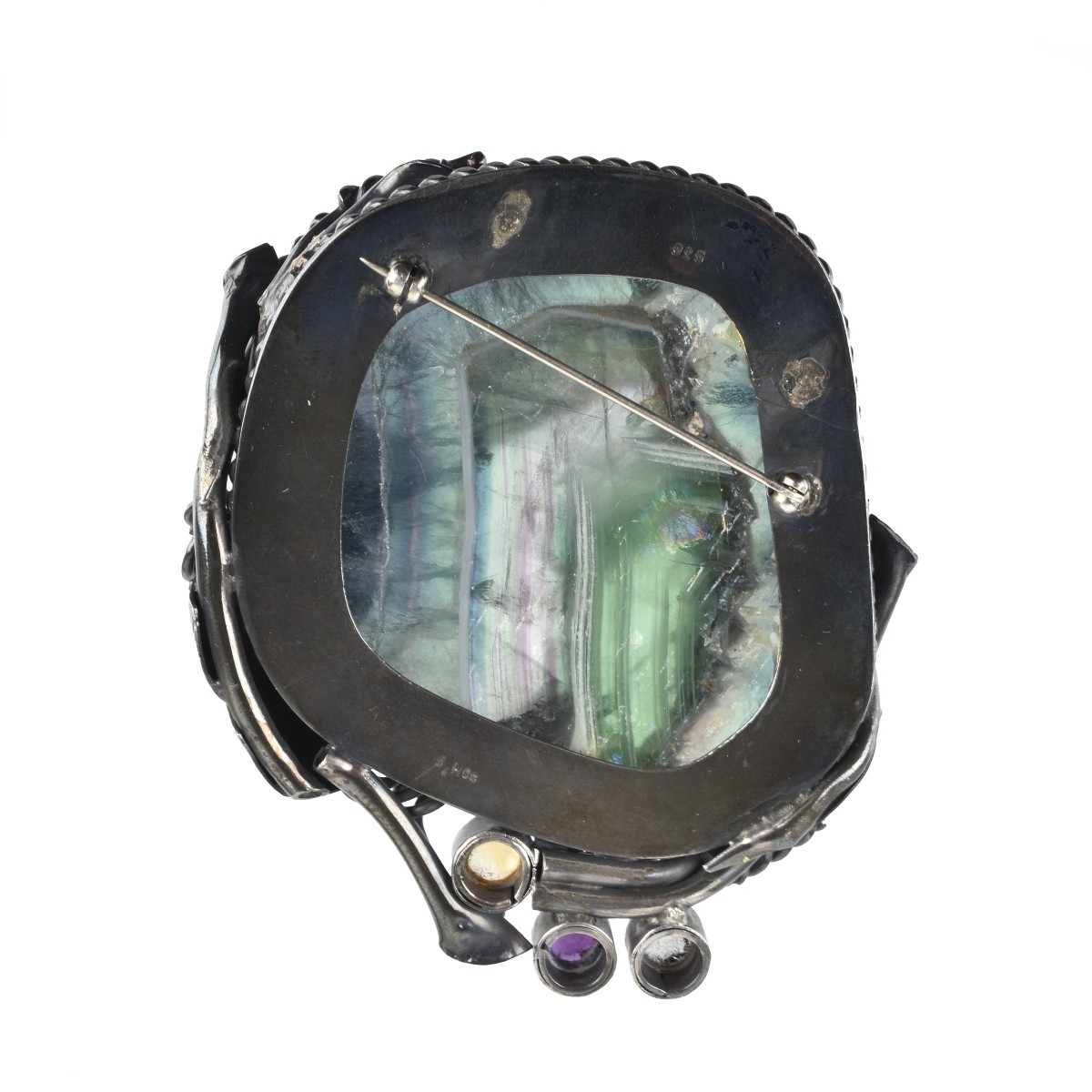 Quartz Crystal and Silver Brooch