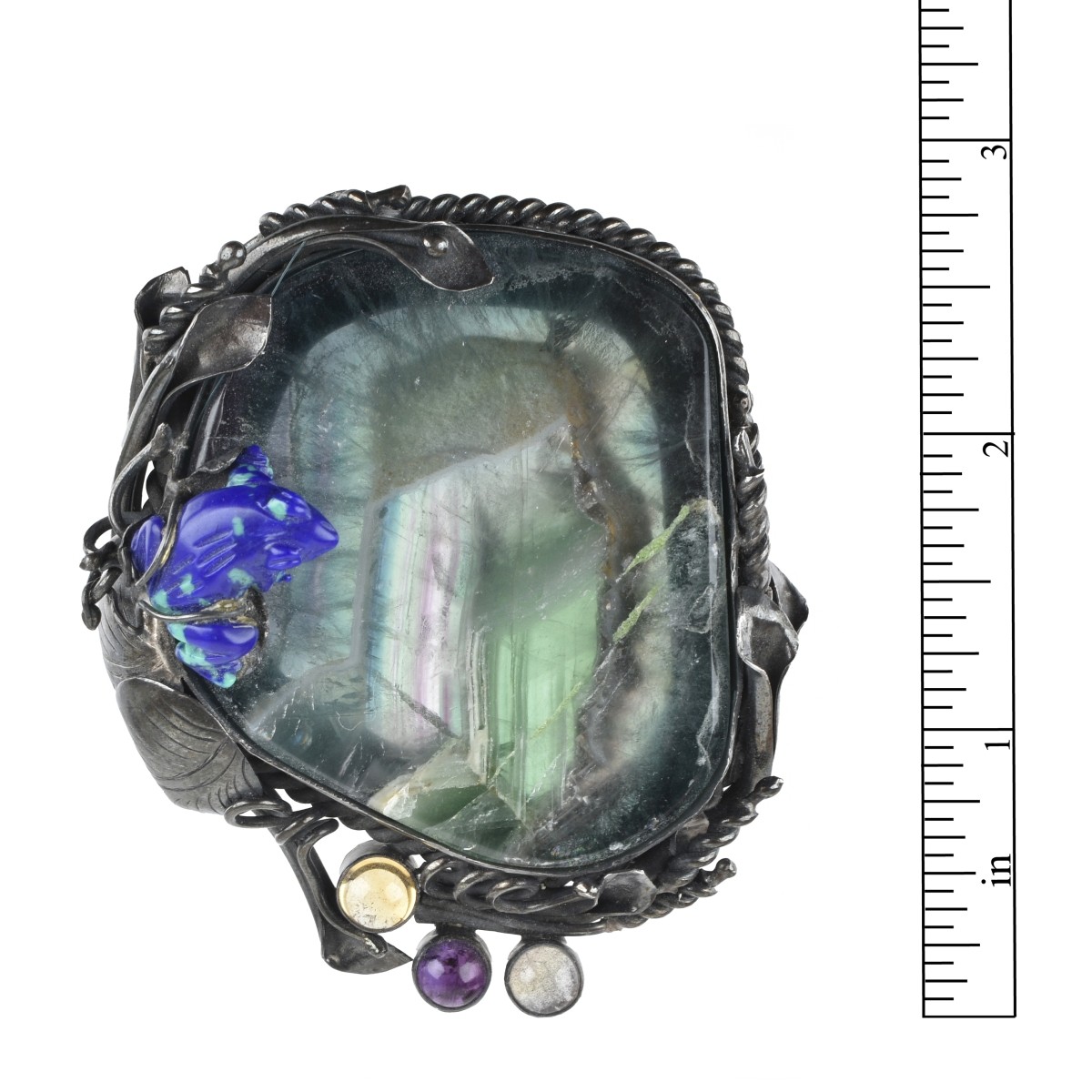 Quartz Crystal and Silver Brooch