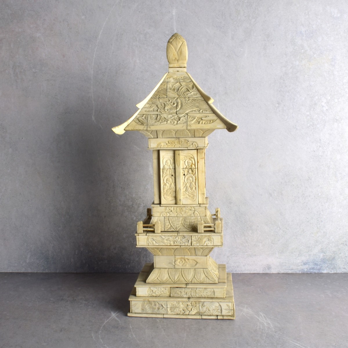 Antique Religious Chinese Carved Bone Pagoda