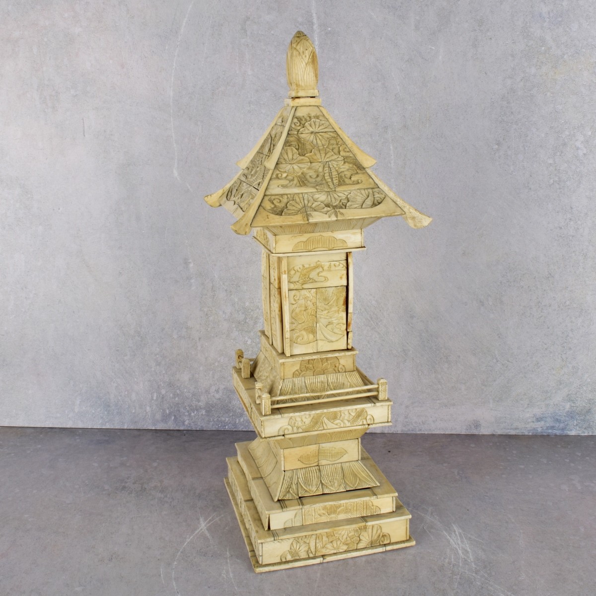 Antique Religious Chinese Carved Bone Pagoda