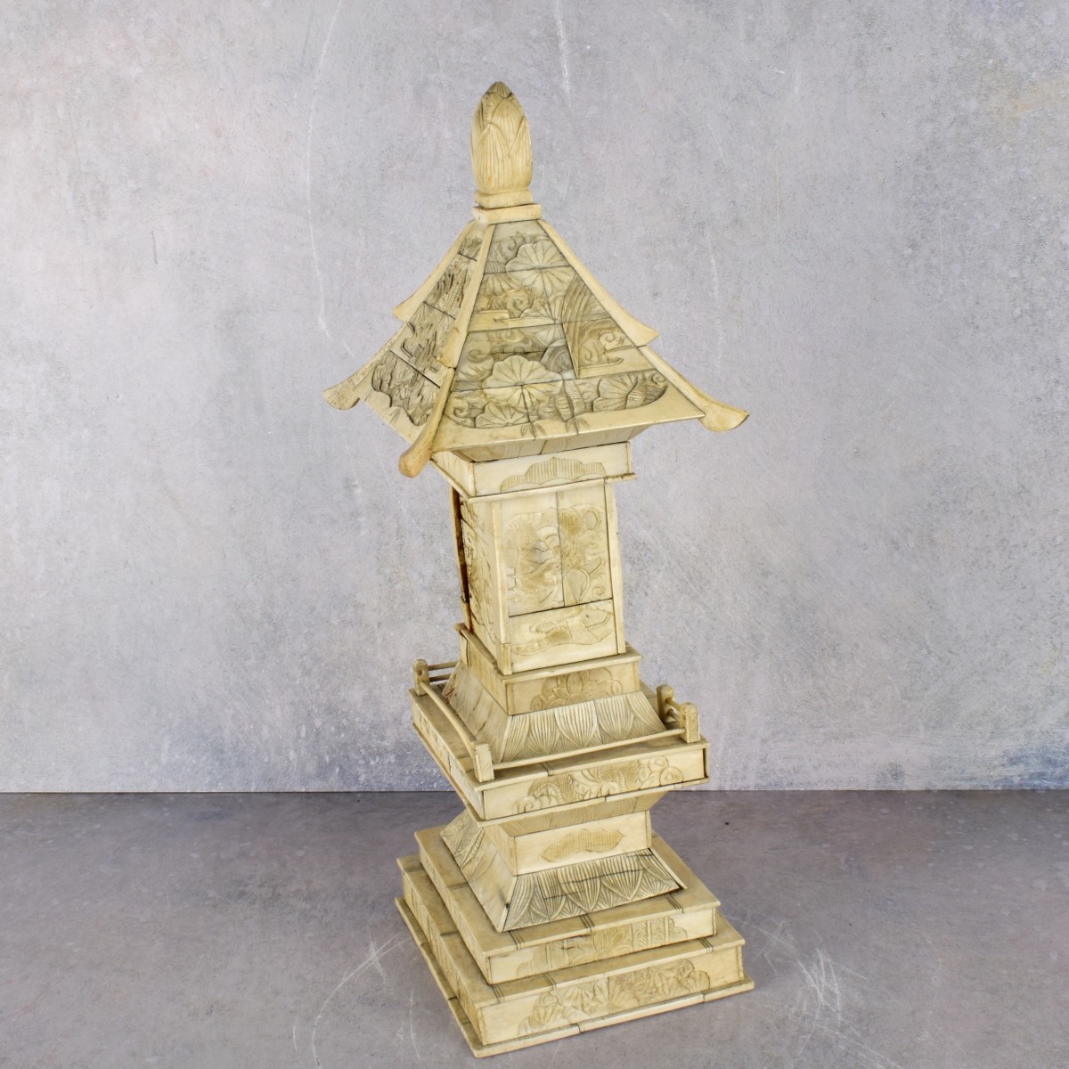 Antique Religious Chinese Carved Bone Pagoda