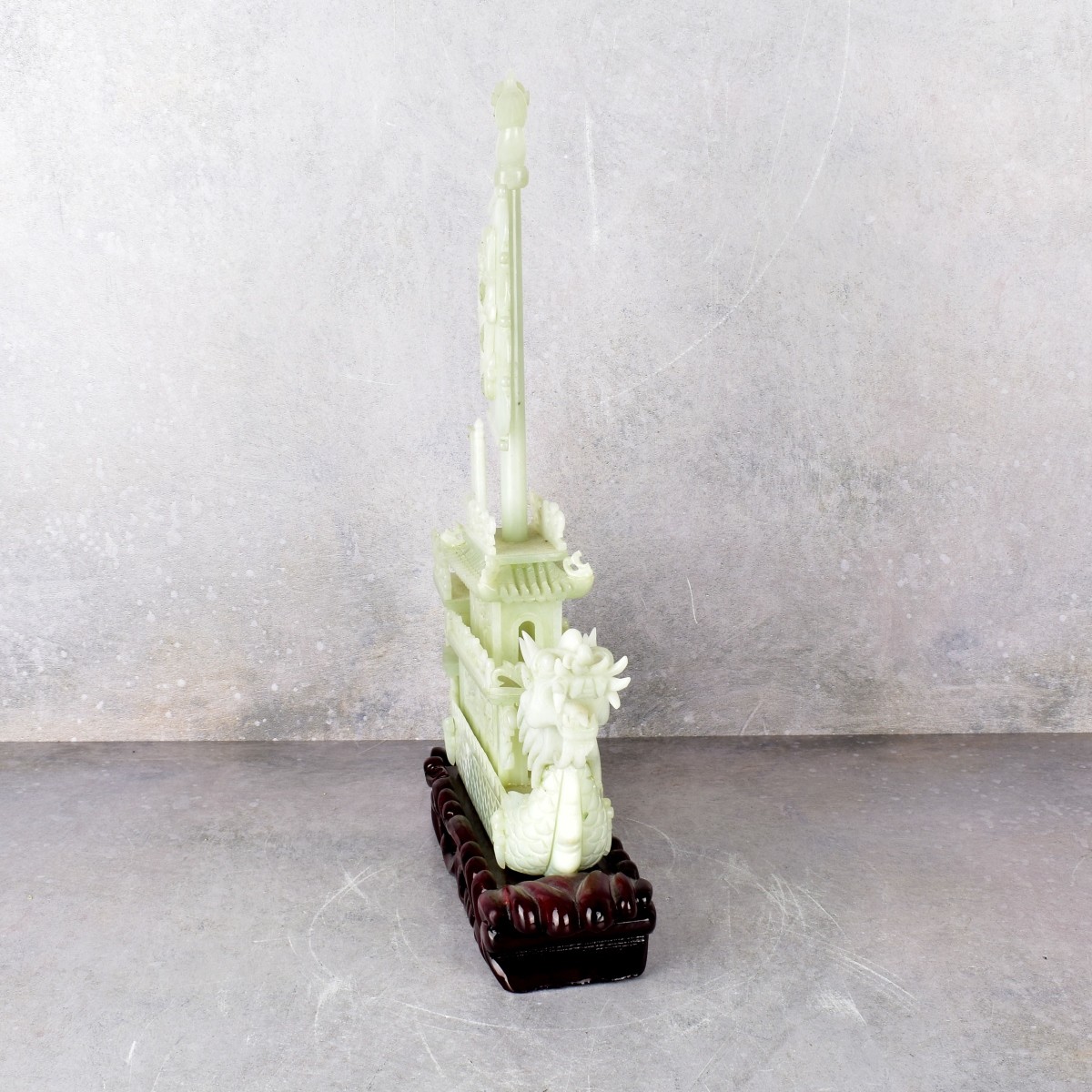 Vintage Chinese Carved Serpentine Jade Boat