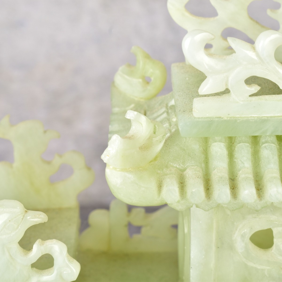 Vintage Chinese Carved Serpentine Jade Boat