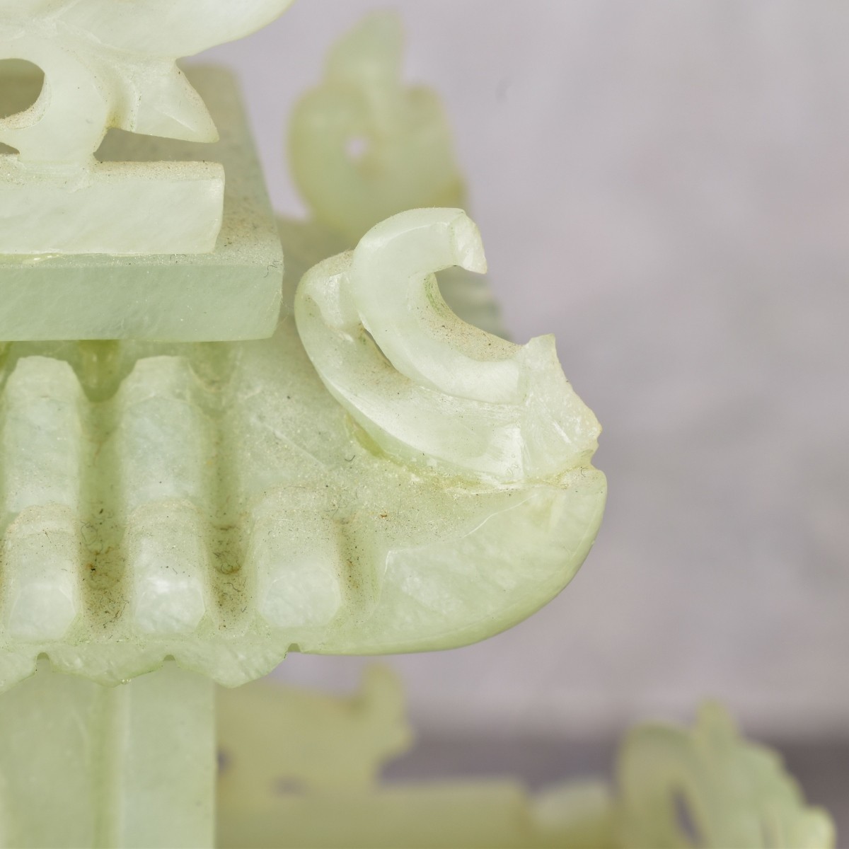 Vintage Chinese Carved Serpentine Jade Boat