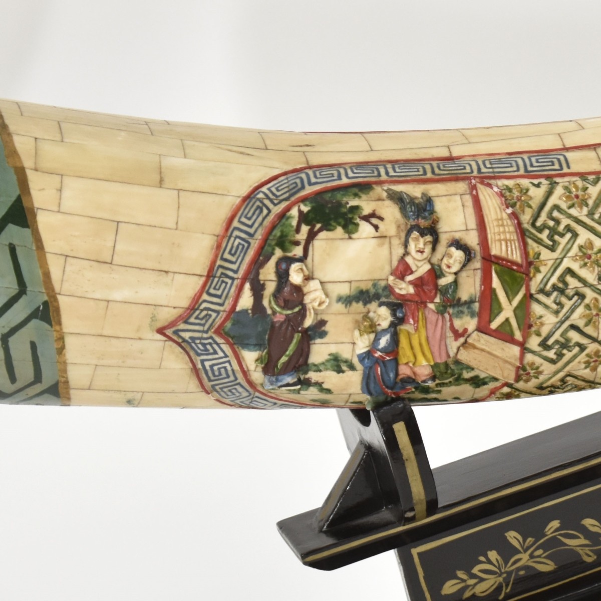 Vintage Pair of Chinese Hand Carved Bone Tusks