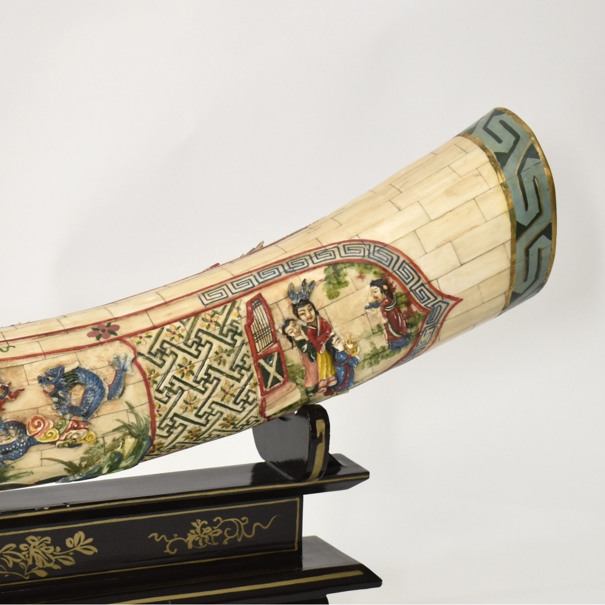 Vintage Pair of Chinese Hand Carved Bone Tusks