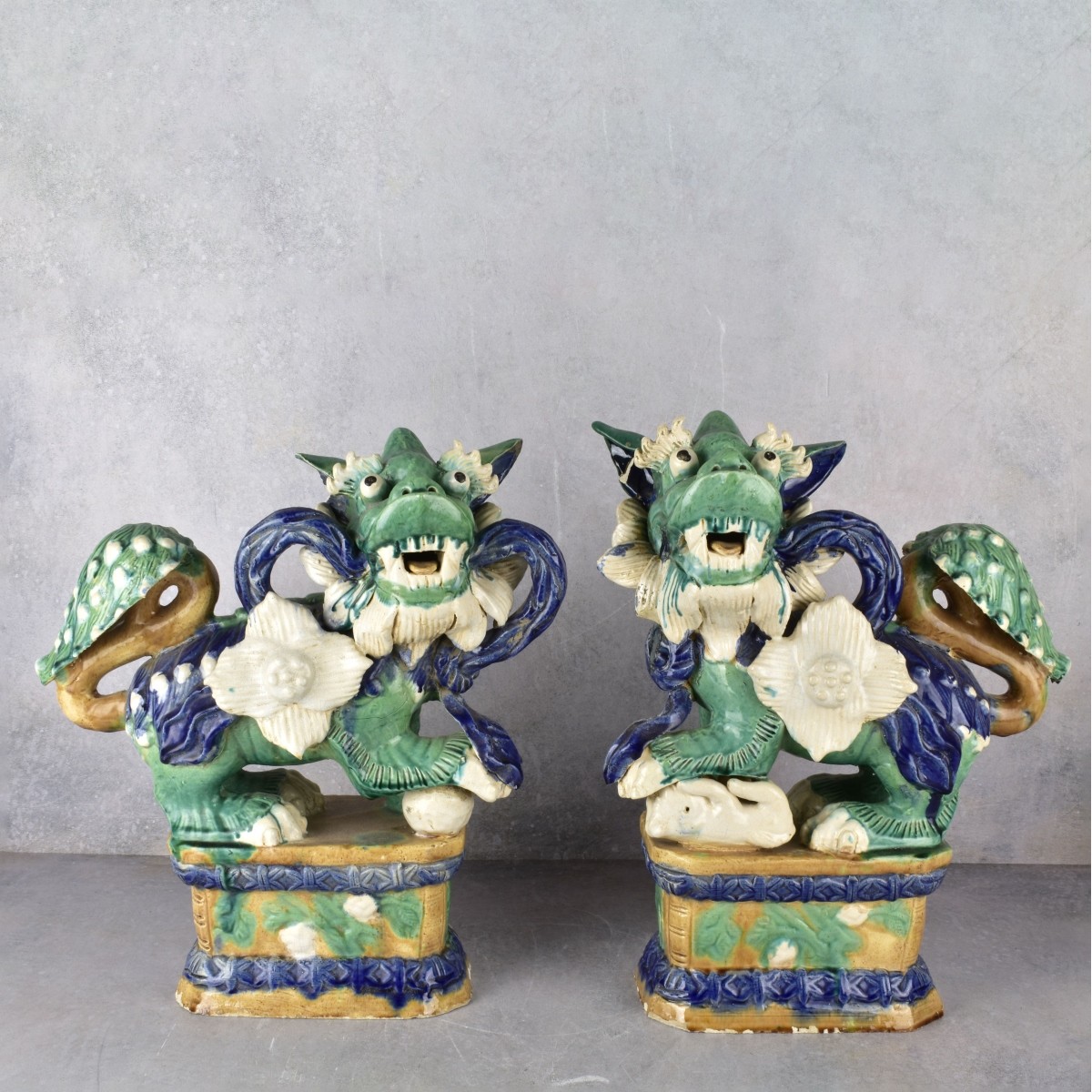 Chinese Sancai Glazed Earthenware Foo Dogs