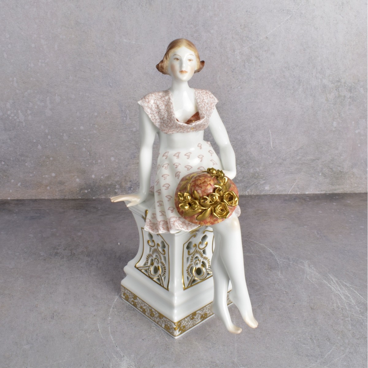 Herend Hungary Seated Lady with Rose Covered Hat
