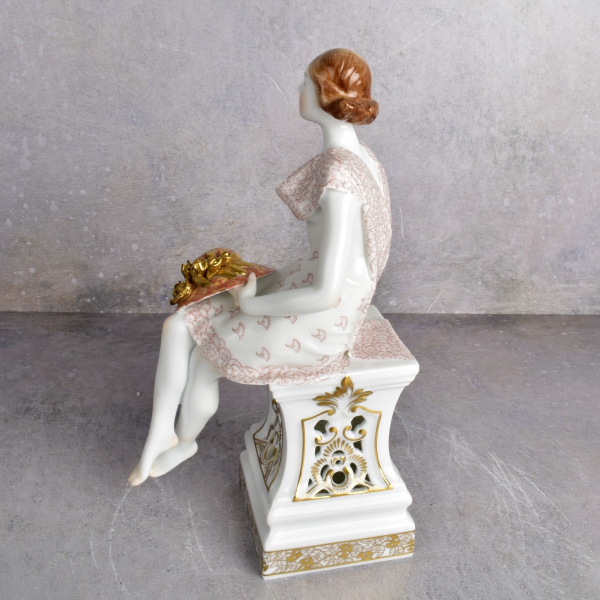 Herend Hungary Seated Lady with Rose Covered Hat