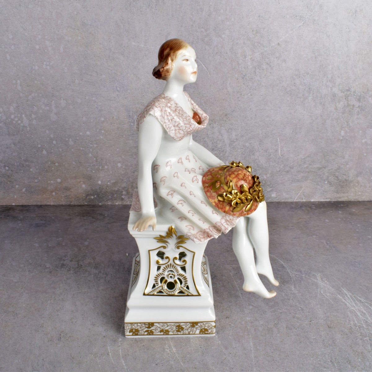 Herend Hungary Seated Lady with Rose Covered Hat