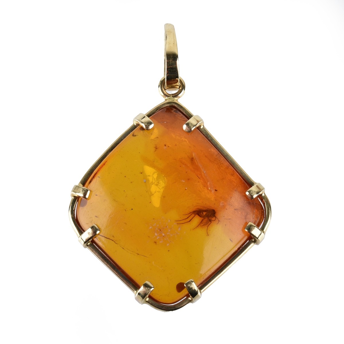 Amber and 14K Pendant