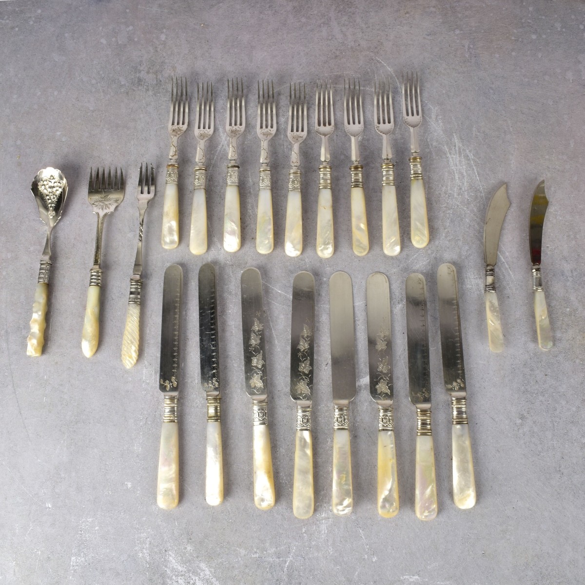 Vintage Fish Service Pieces with Mother Of Pearl