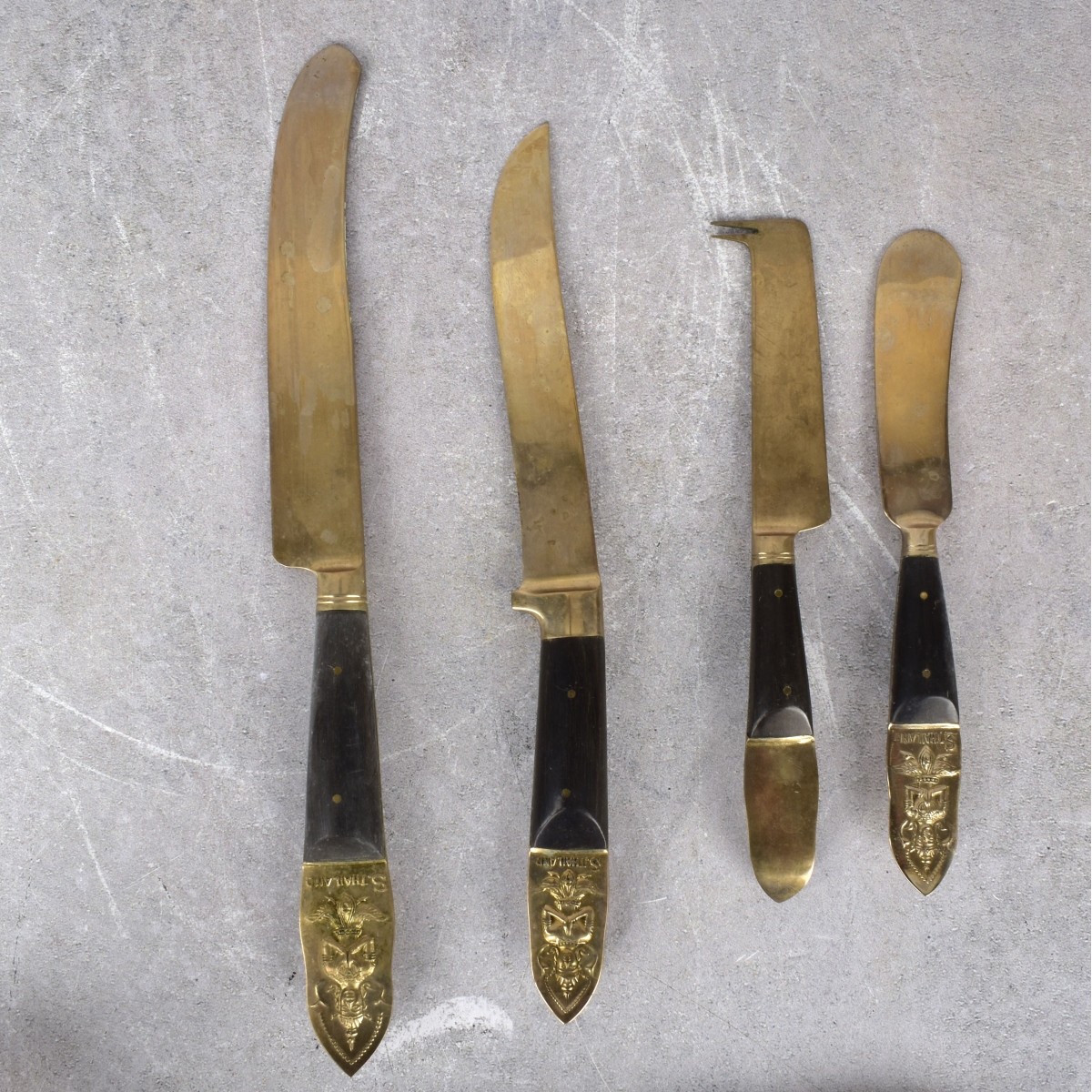 Vintage Thai Bronze and Wood Flatware Set