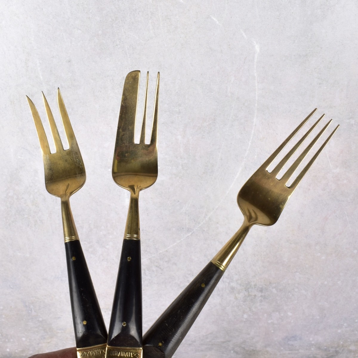 Vintage Thai Bronze and Wood Flatware Set