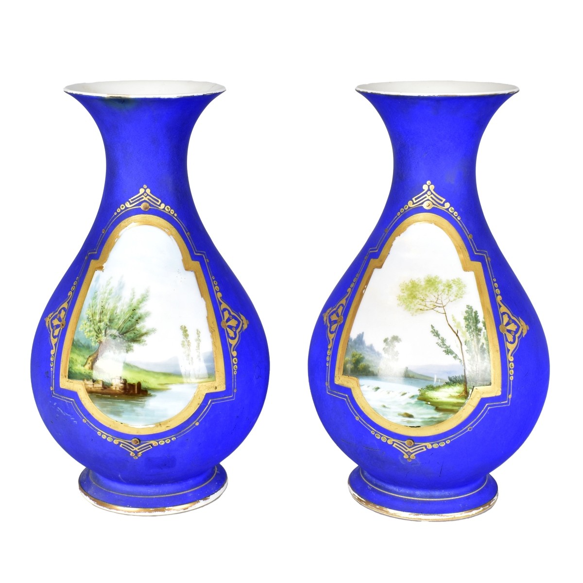 Pair of Antique Old Paris Blue Vases