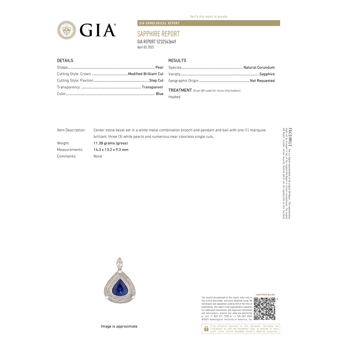 GIA Sapphire, Diamond and 18K Pendant