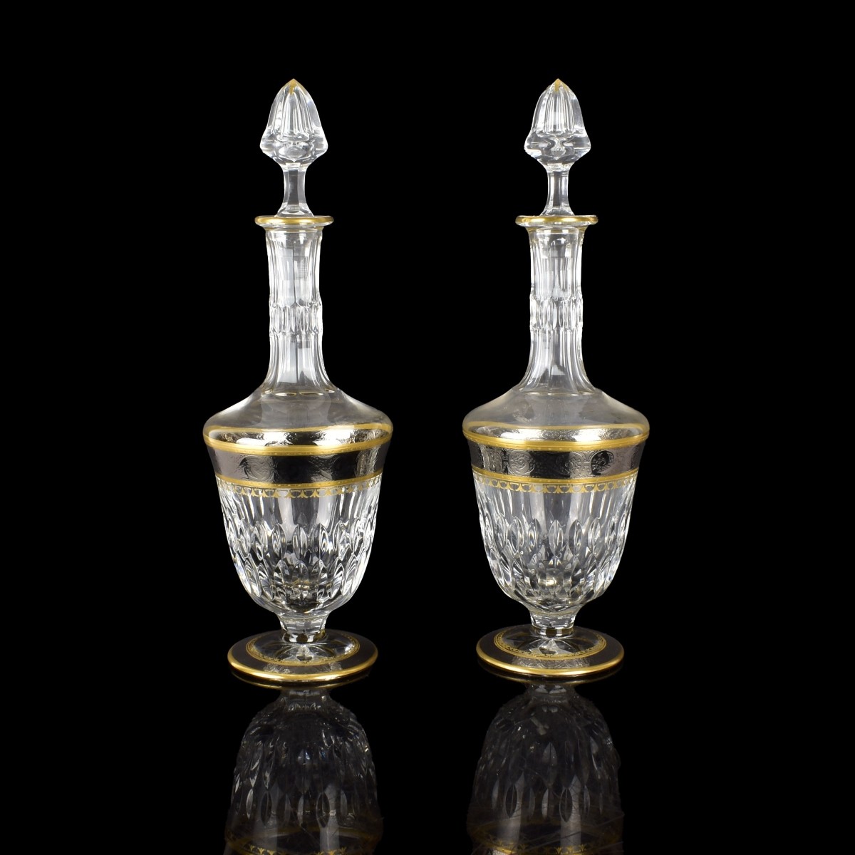 Vintage Pair of Saint Louis Cut Crystal Decanters