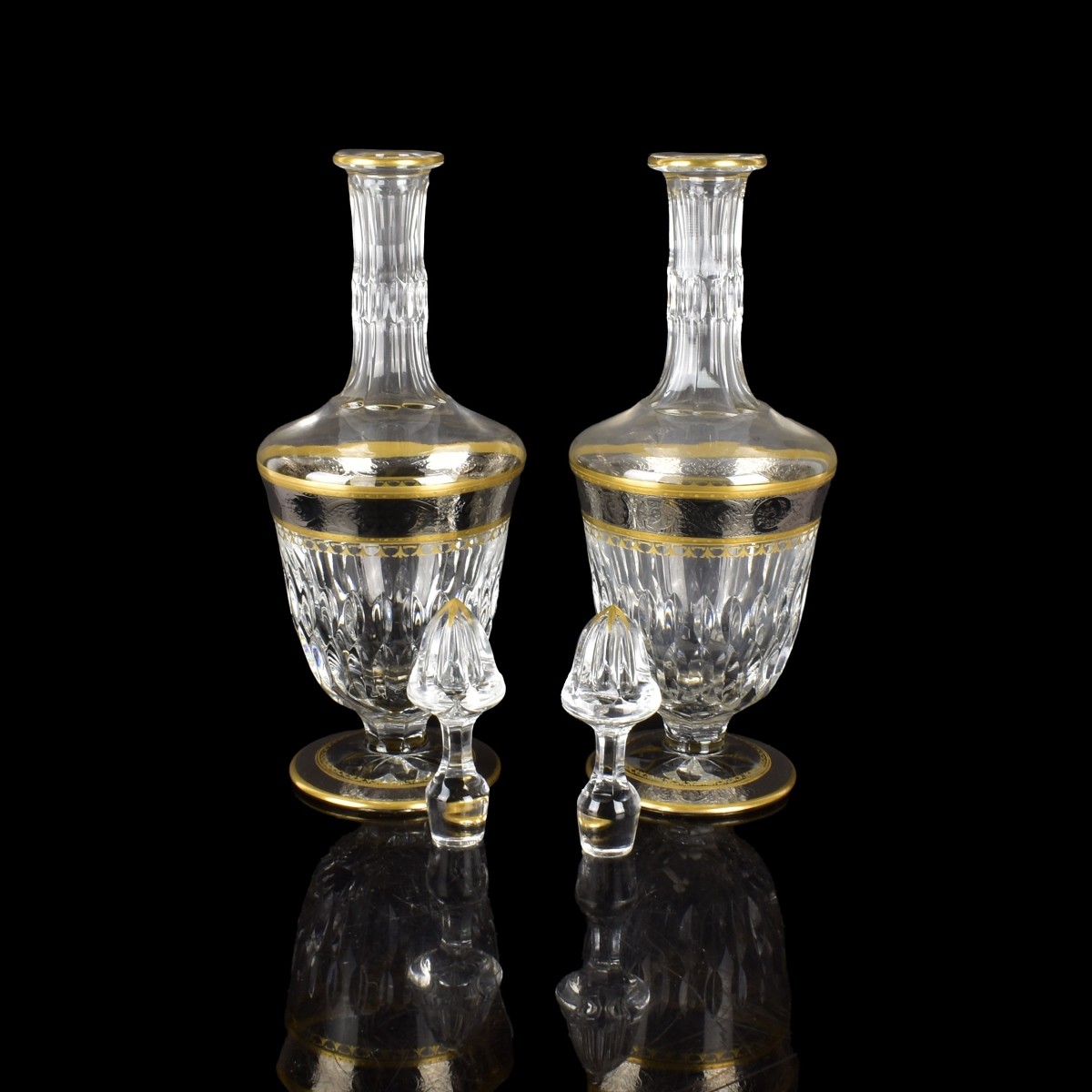 Vintage Pair of Saint Louis Cut Crystal Decanters