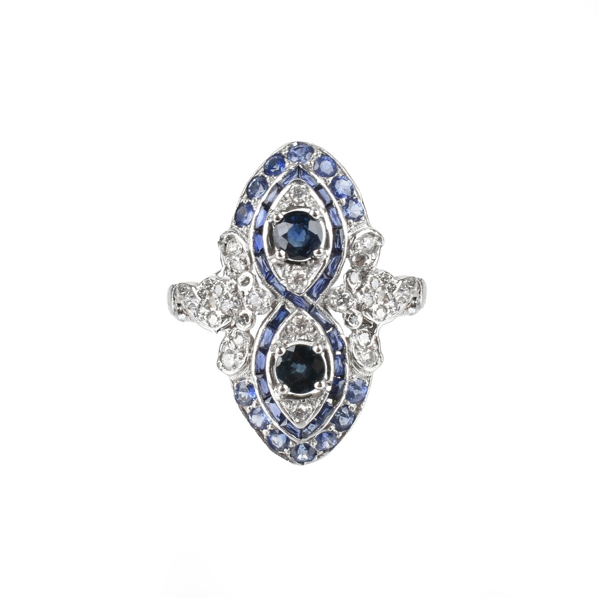 Sapphire, Diamond and Platinum Ring