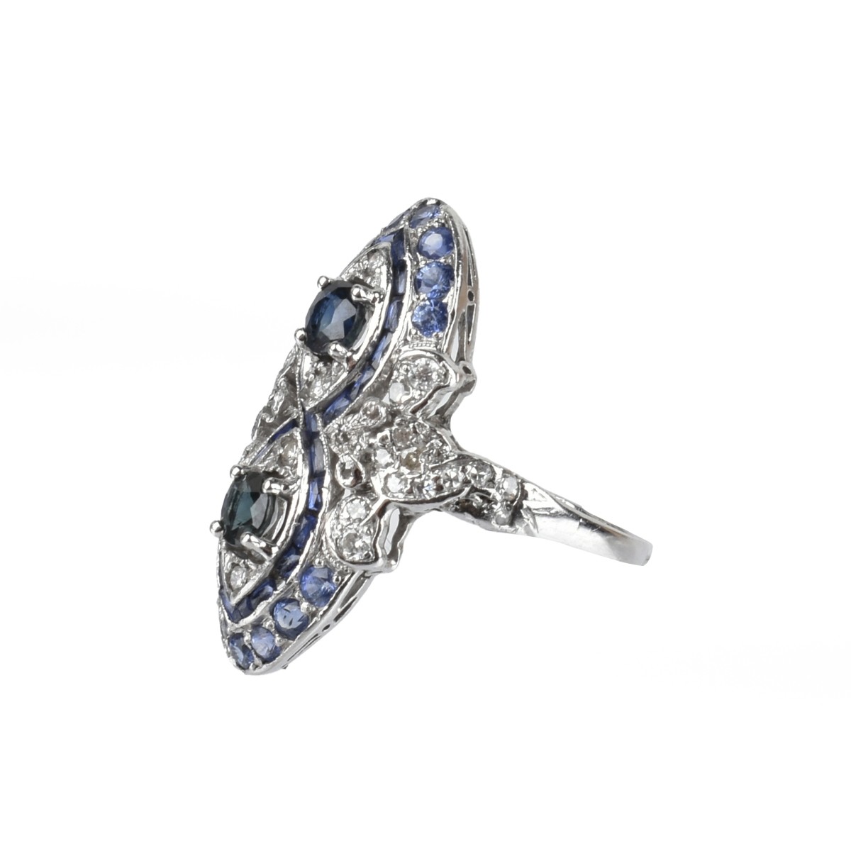 Sapphire, Diamond and Platinum Ring