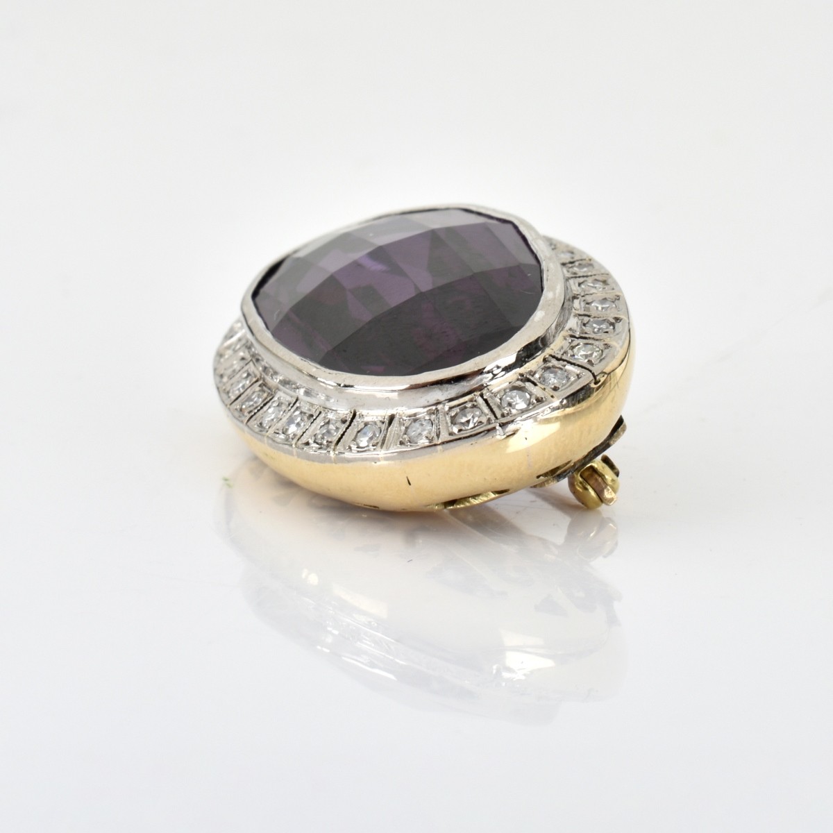 Amethyst, Diamond and 14K Brooch Brooch