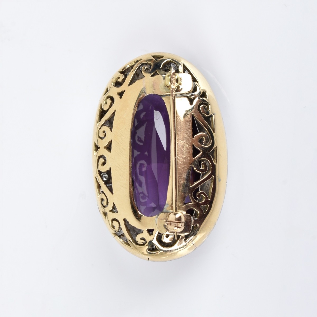 Amethyst, Diamond and 14K Brooch Brooch