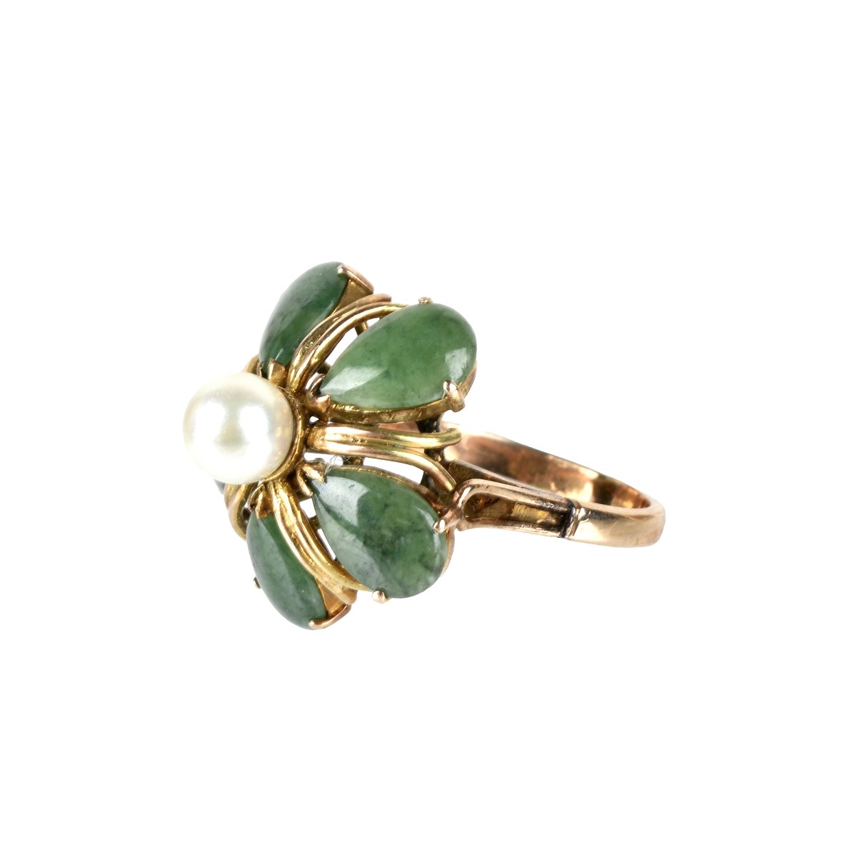 Jade, Pearl and 14K Ring
